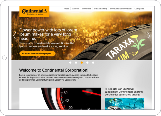 Screenshot der Startseite des Continental-Portals