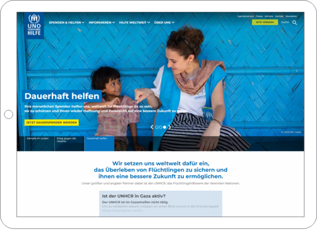 Screenhot der Website UNO-Flüchtlingshilfe e. V.