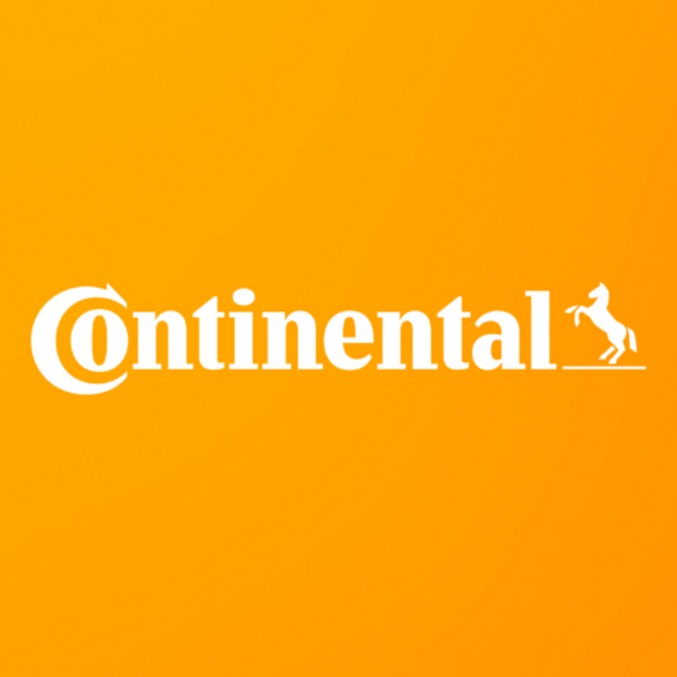Logo der Continental AG vor gelbem Hintergrund.