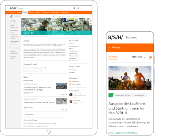 Two screenshots of detail views of the BSH intranet