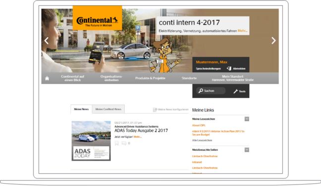 Screenshot des Intranets von Continental