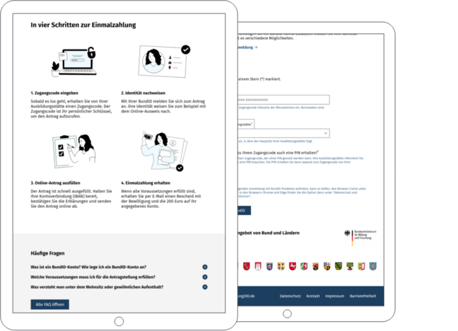 Screenshot der Website zur Auszahlung der Energiepreispauschale an Studierende und Schüler:innen.