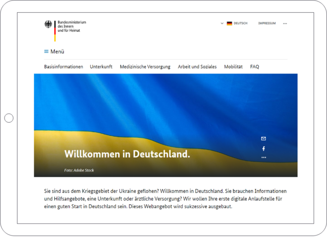 Screenshot der Startseite des Portals Germany4Ukraine