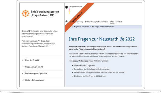 Screenshot des Demonstrators KI-Suche der ]init[ AG