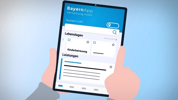 An illustration shows the dashboard of the BayernApp.