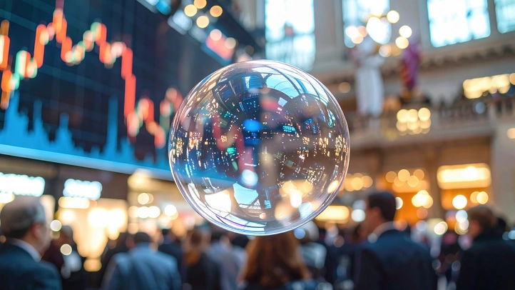 Foto der Börse mit einer Seifenblase die reflektiert