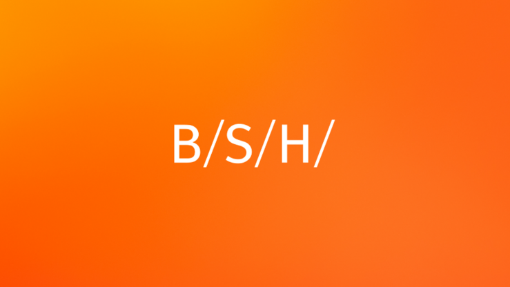 Logo von BSH Hausgeräte vor einem orange-rot eingefärbten Hintergrund.