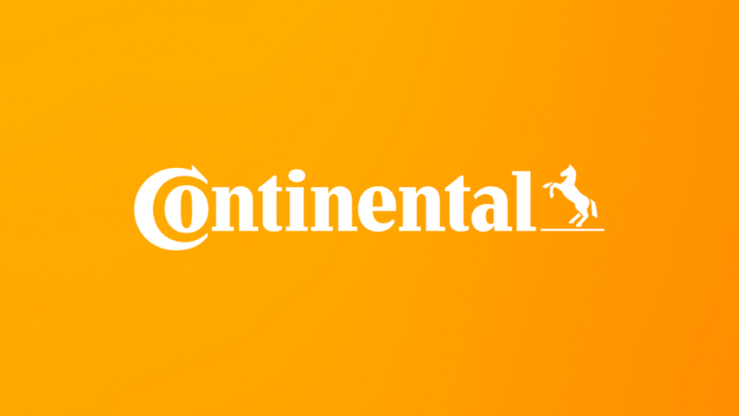 Logo der Continental AG vor gelbem Hintergrund.